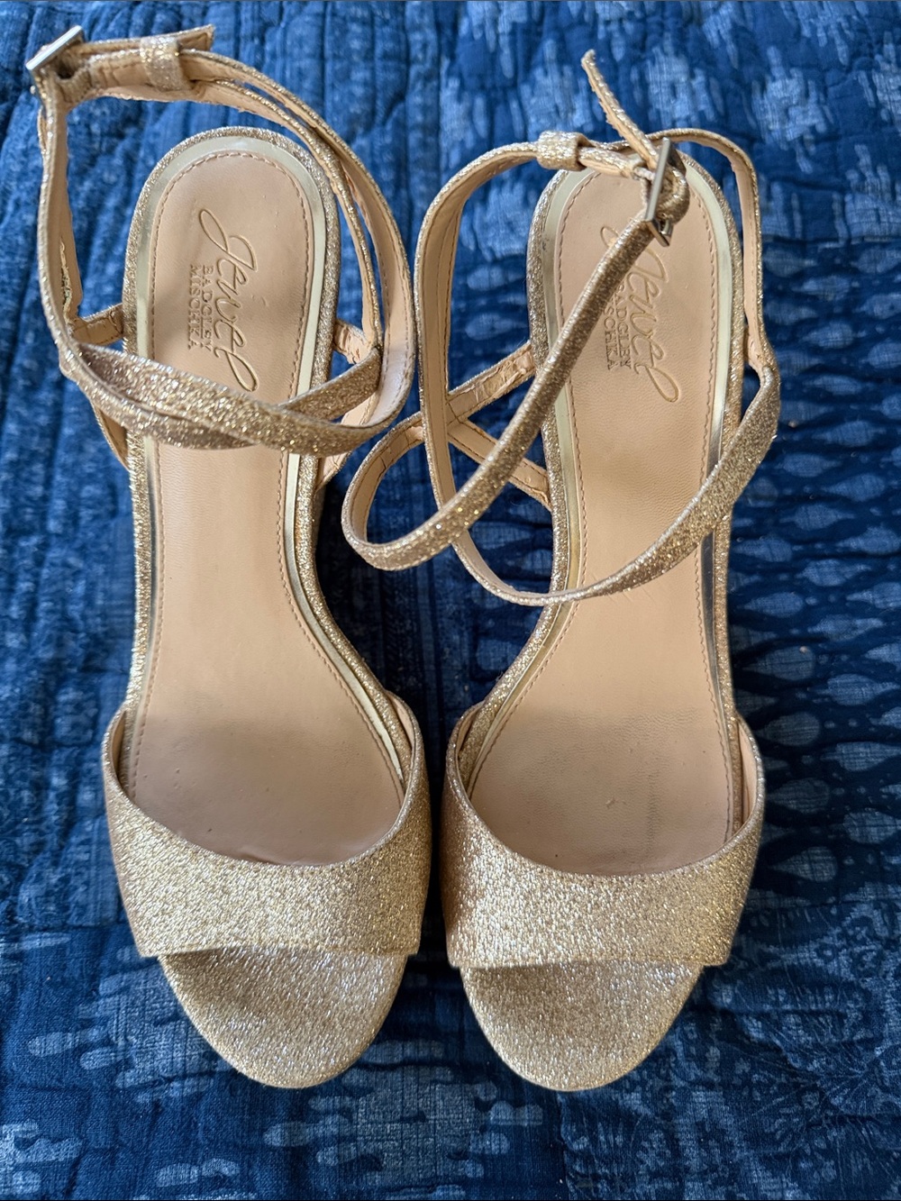 Jewel Badgley Mischka Glitter Gold Wedge Sandals